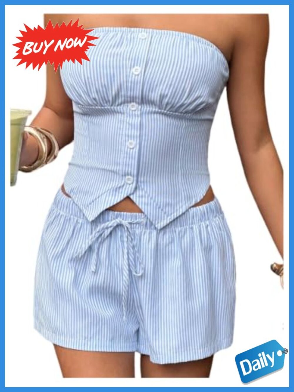 Striped Strapless Tube Top and Mini Shorts Set Sleeveless